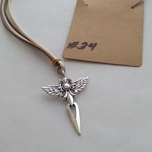 Native America made silver tone cross two adjustable rope chain necklace